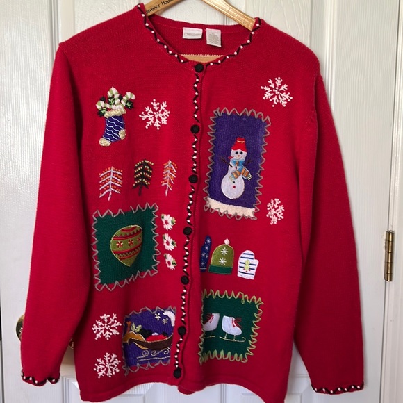 Cherokee Sweaters - Vintage Cherokee Ugly Christmas Cardigan Sweater Button down Sz XL